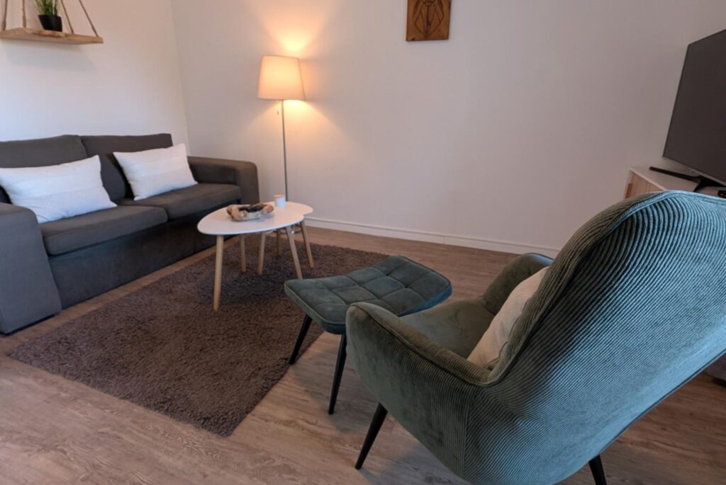 Wohnzimmer mit Sofa und Sessel für Katzen